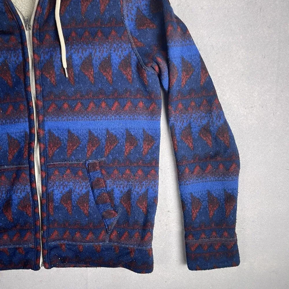 Vintage Hollister Full Zip Hooded Sherpa Sweatshirt Men Medium Aztec‎ 90s Y2K